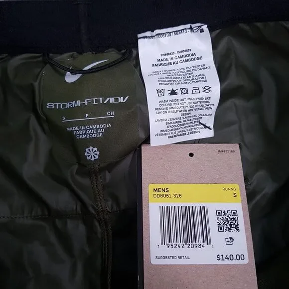 NIKE Storm-Fit ADV Run Division Running Pants Mens Size‎ SMALL Rough Green